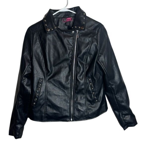 Say What? Black Faux Leather Jacket size Large - Picture 1 of 5